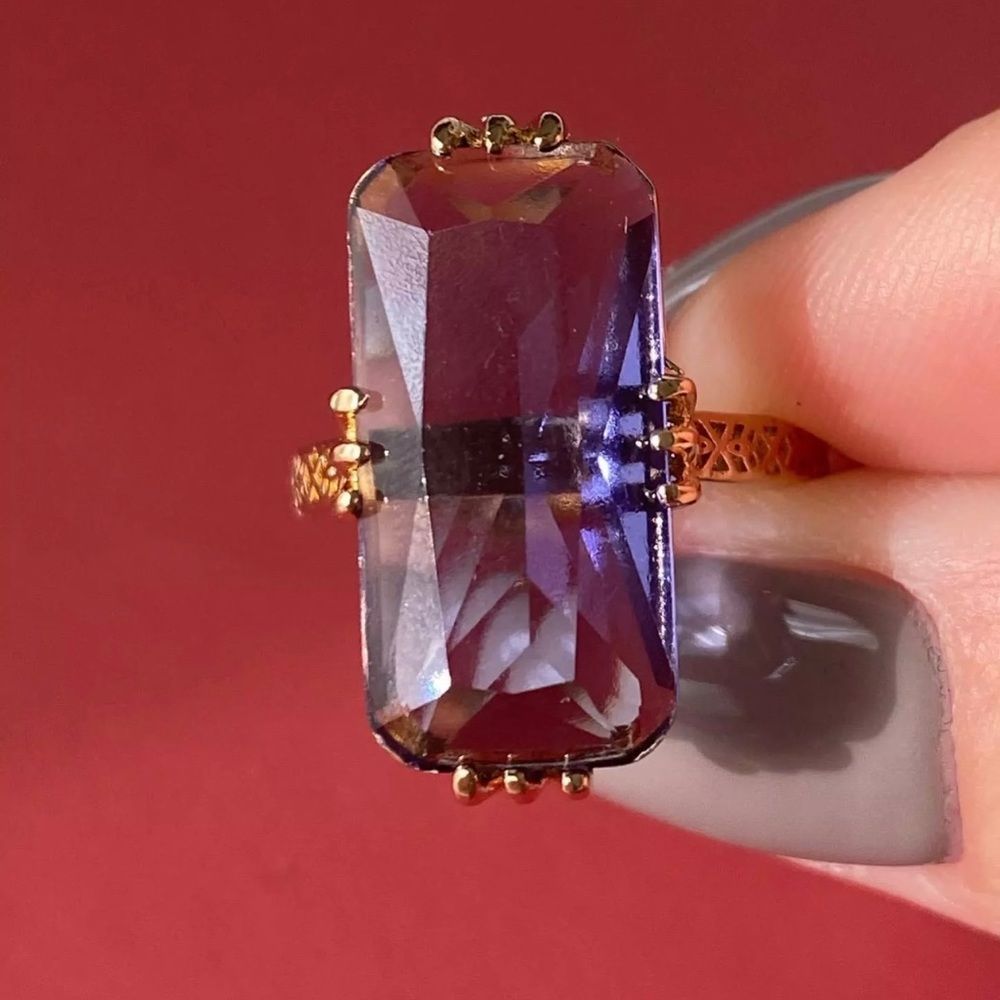 New large Square Purple Stone Ring Available sizes 6, 7, 8, - Picture 6 of 8